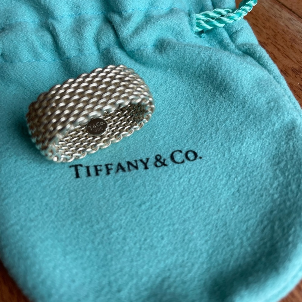 Tiffany & Co. Sterling Silver Somerset Mesh 10 mm Wide Band Ring Size 7